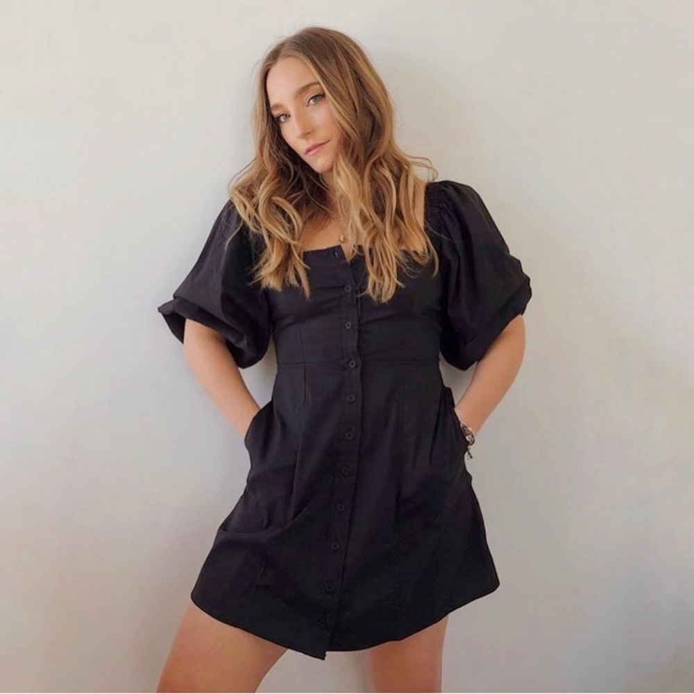 Danielle Bernstein We Wore What- Puff sleeve mini dress. Black.